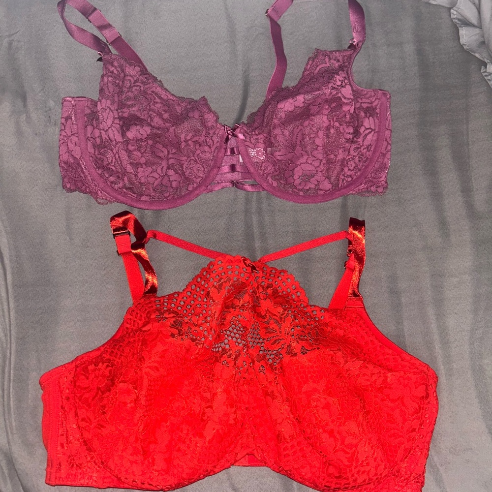 Cacique Lace Underwire Bra Set - Purple and Red